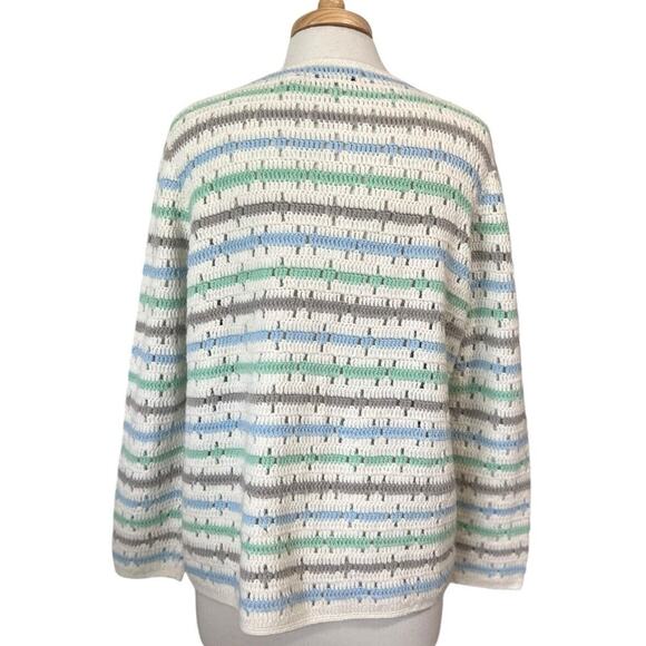Alfred Dunner Cardigan Sweater Crochet Bolero Ivory Aqua Gray Women's L - Picture 5 of 6
